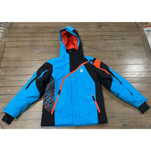 Spyder Boy's Black/Blue/Orange Full Zip Winter Jacket - Stained - Size 12